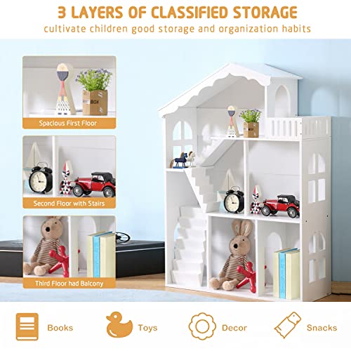 Wuhuhai Dollhouse Bookcase - 3 Tier Kids Bookshelf With Storage