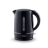 Severin 1.7L Electric Kettle in black with anti-limescale filter and flip-top lid