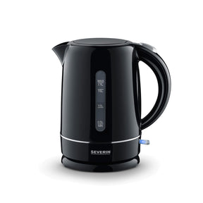 Severin 1.7L Electric Kettle in black with anti-limescale filter and flip-top lid