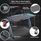 Eesyy Gaming Desk Rgb Lighting - Ergonomic Gamer Computer Desk With Cup Holder