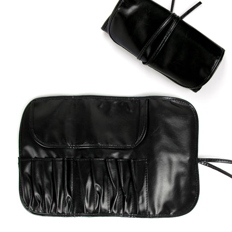 Swot 11-Pocket Cosmetic Brush Case - Black Leather
