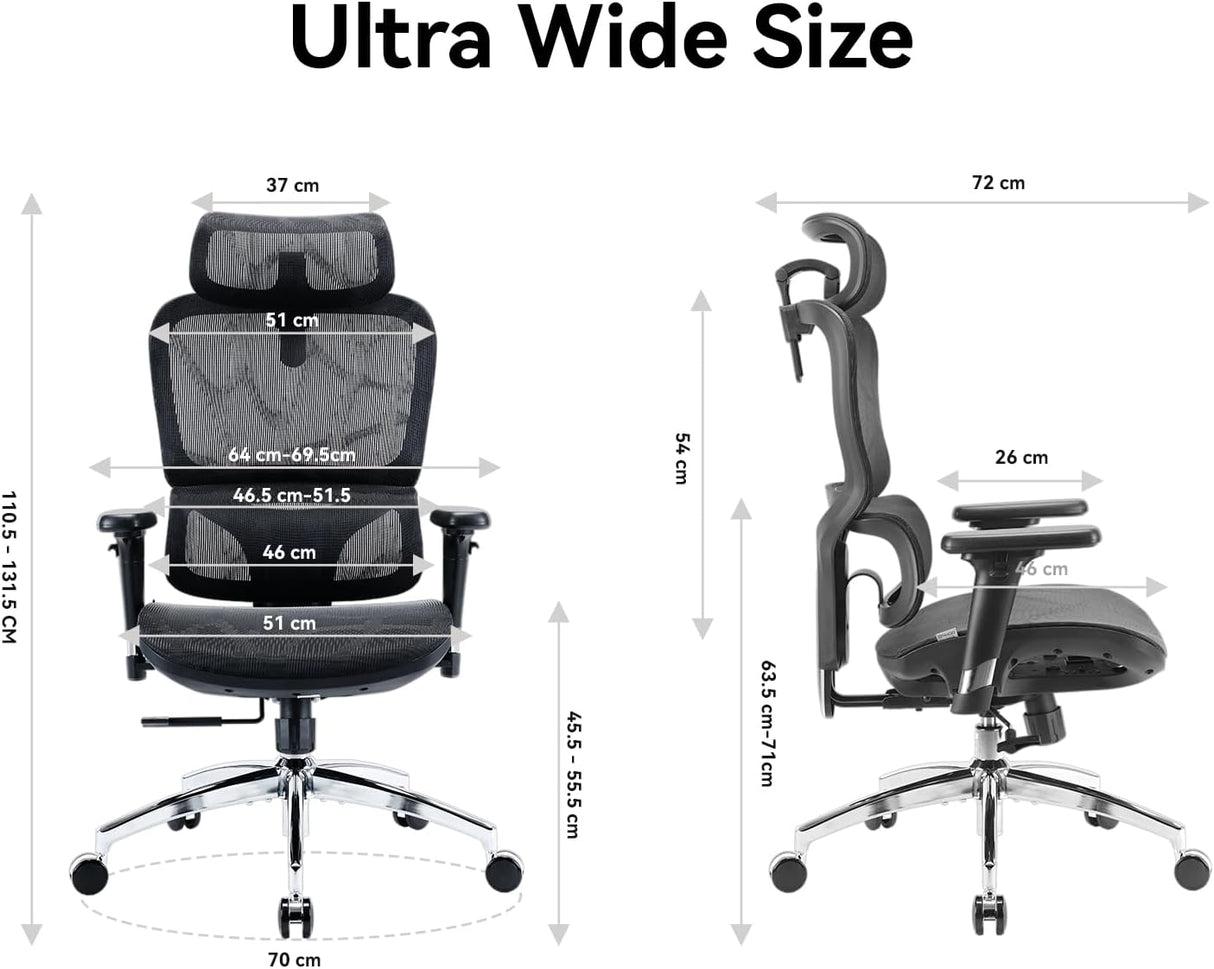 SIHOO M56B Ergonomic Office Chair - Black with Lumbar Support and Adjustable Headrest