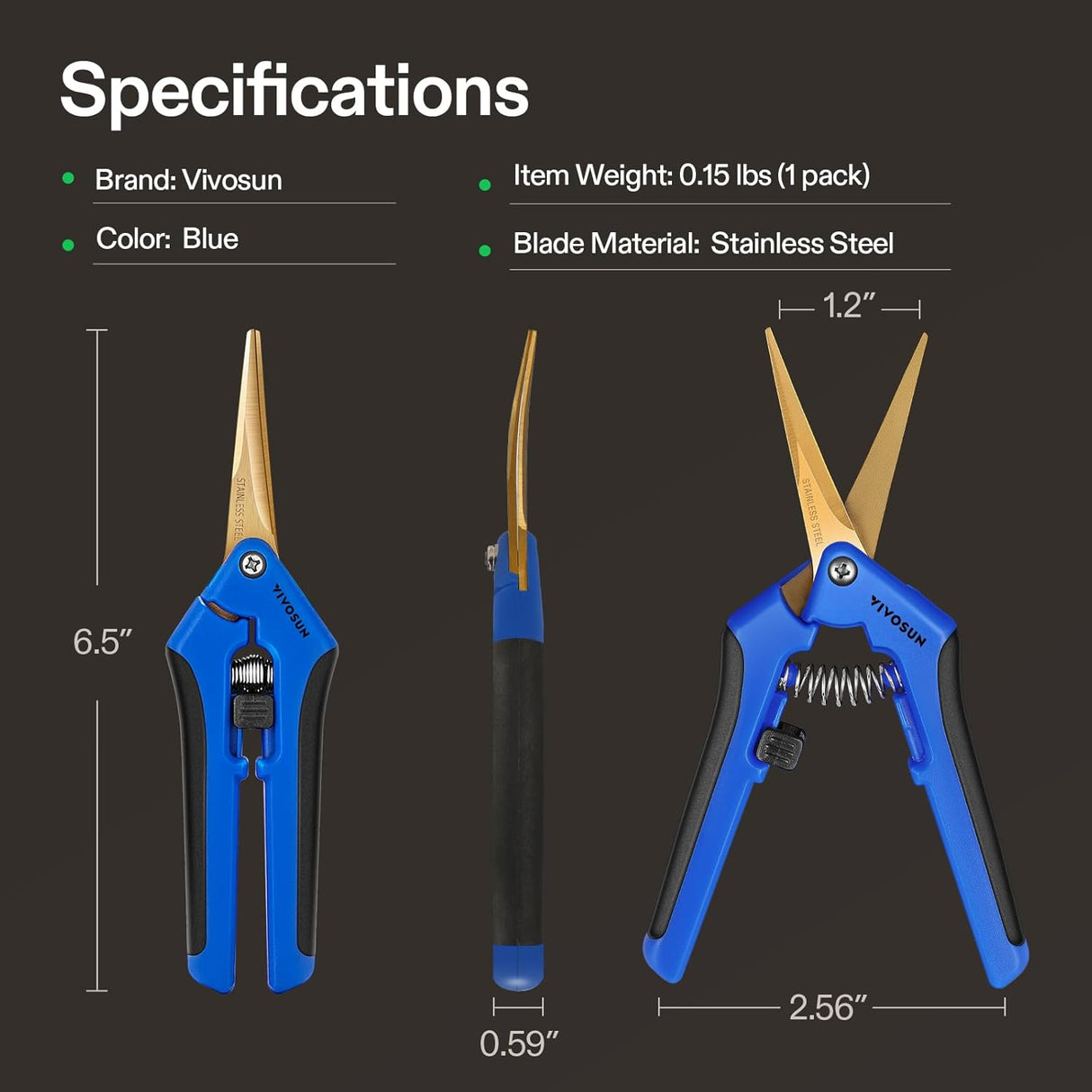 VIVOSUN Curved Gardening Scissors - Titanium Coated 6.5 Inch Hand Pruner