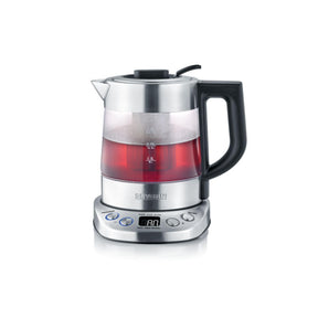 Severin WK 3473 Glass Tea Kettle Deluxe Mini in brushed stainless steel and black