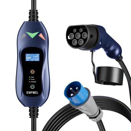EVFUEL Type 2 Portable EV Charging Cable with adjustable current and display control box