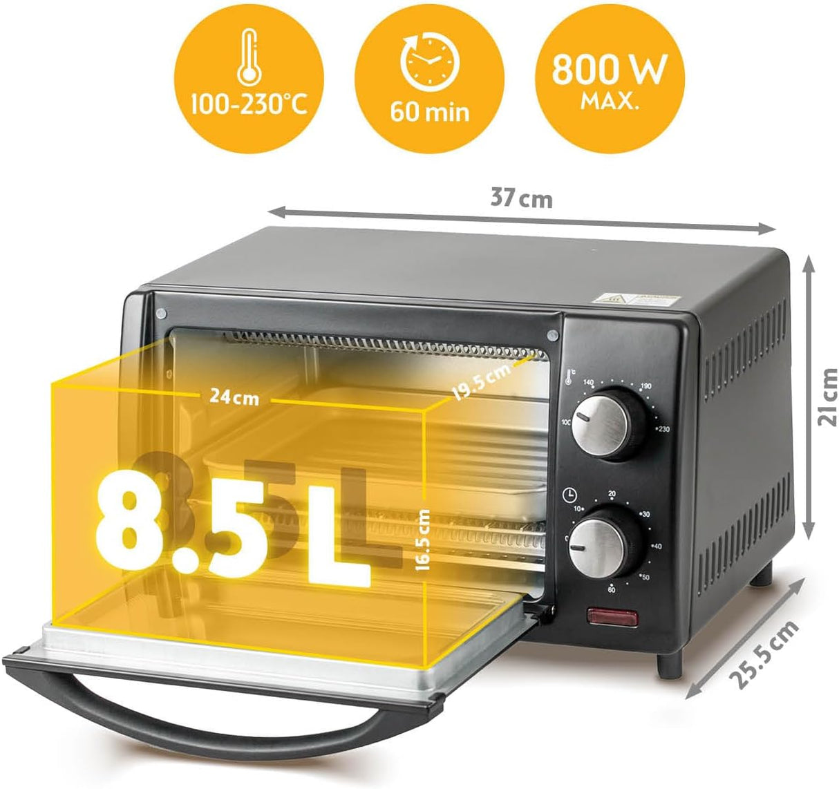TZS First Austria 10L 800W Mini Oven with 230°C Temp Control