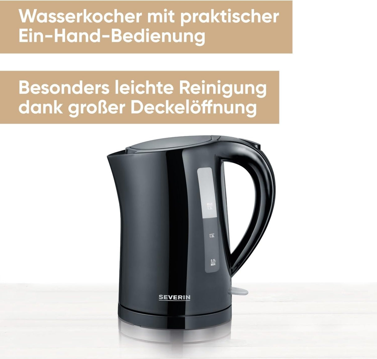 Severin Electric Kettle 1.5 Liter Black - Compact Design with 2200W Power