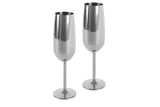 Set of 2 stylish stainless steel champagne glasses with a polished finish