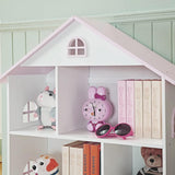 Generic Wooden Dollhouse Bookshelf - Pink White, 3-Tier Storage Organizer for Kids
