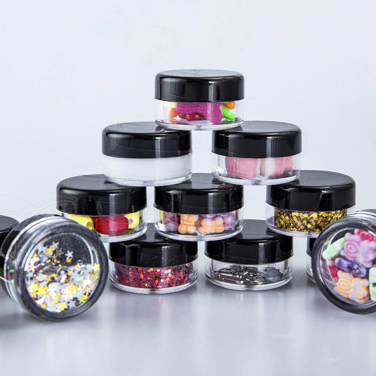 Unbranded 60 Pcs Clear Plastic Travel Cosmetic Jars - Black, 5g/5ml