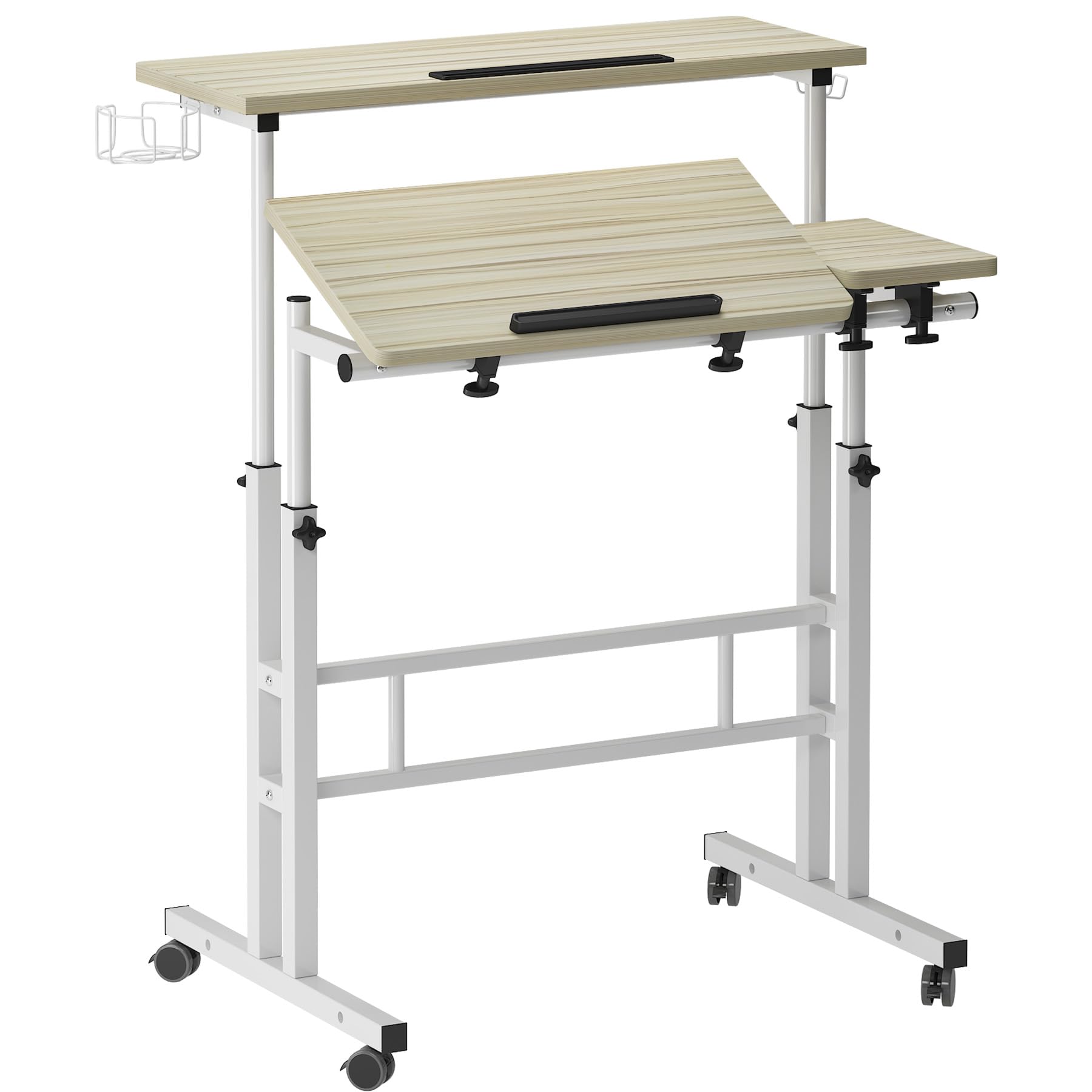 Soges Height Adjustable Rolling Desk With Cup Holder - detail view