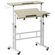 soges 31.5in Height Adjustable Desk with wheels, cup holder, and headphone hook in maple finish