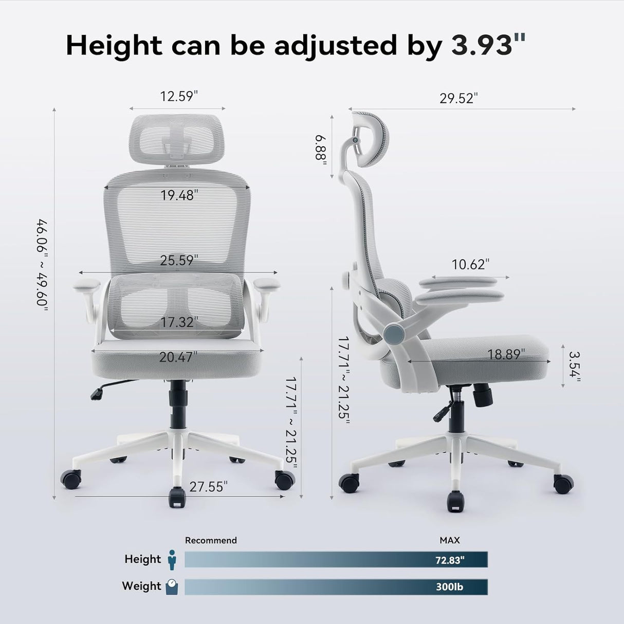 SIHOO M102C Ergonomic Office Chair - White with 3D Armrests and Adjustable Headrest