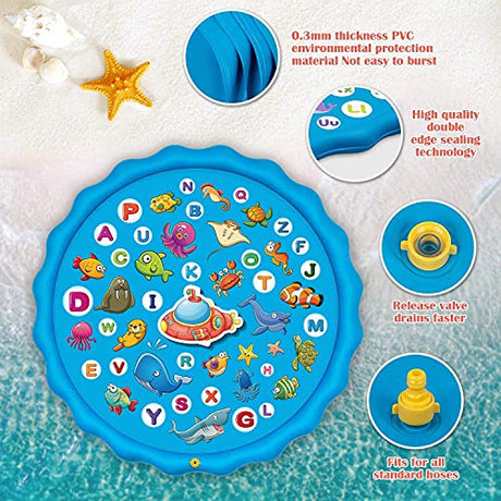 Paochocky Kids Splash Pad Sprinkler Play Mat - Fun Learning Water Toy