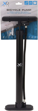 Xq Max Manual Hand Pump Tyre Inflator - Black, with adaptors