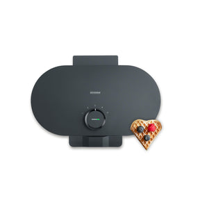 SEVERIN Black Line Duo-Waffle Maker with a sleek matte black finish, designed for heart-shaped waffles.