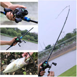 Générique Portable 4-Section Fishing Rod and Baitcasting Reel Set - black, 1.8m/2.1m lengths