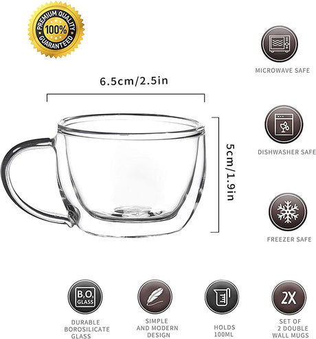 Amisglass Double Walled Espresso Cups - Clear Borosilicate Glass