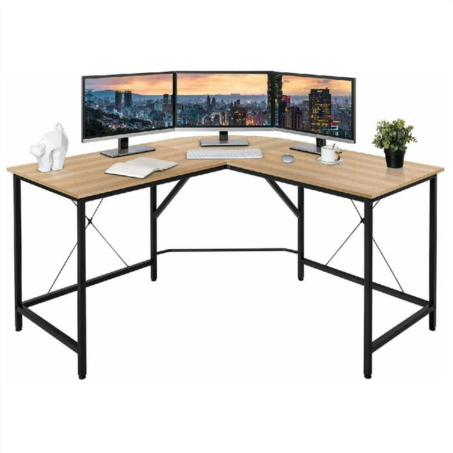 Bachl L-Shaped Modern Desk in wood finish, spacious and stylish for home office use