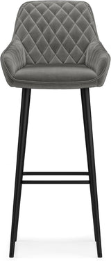 SIMPLIHOME Garey Bar Stool Set - Grey Velvet Fabric and Black Legs