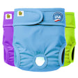 PET MAGASIN Reusable Dog Nappies in Green, Purple, and Blue colors, designed for small dogs.