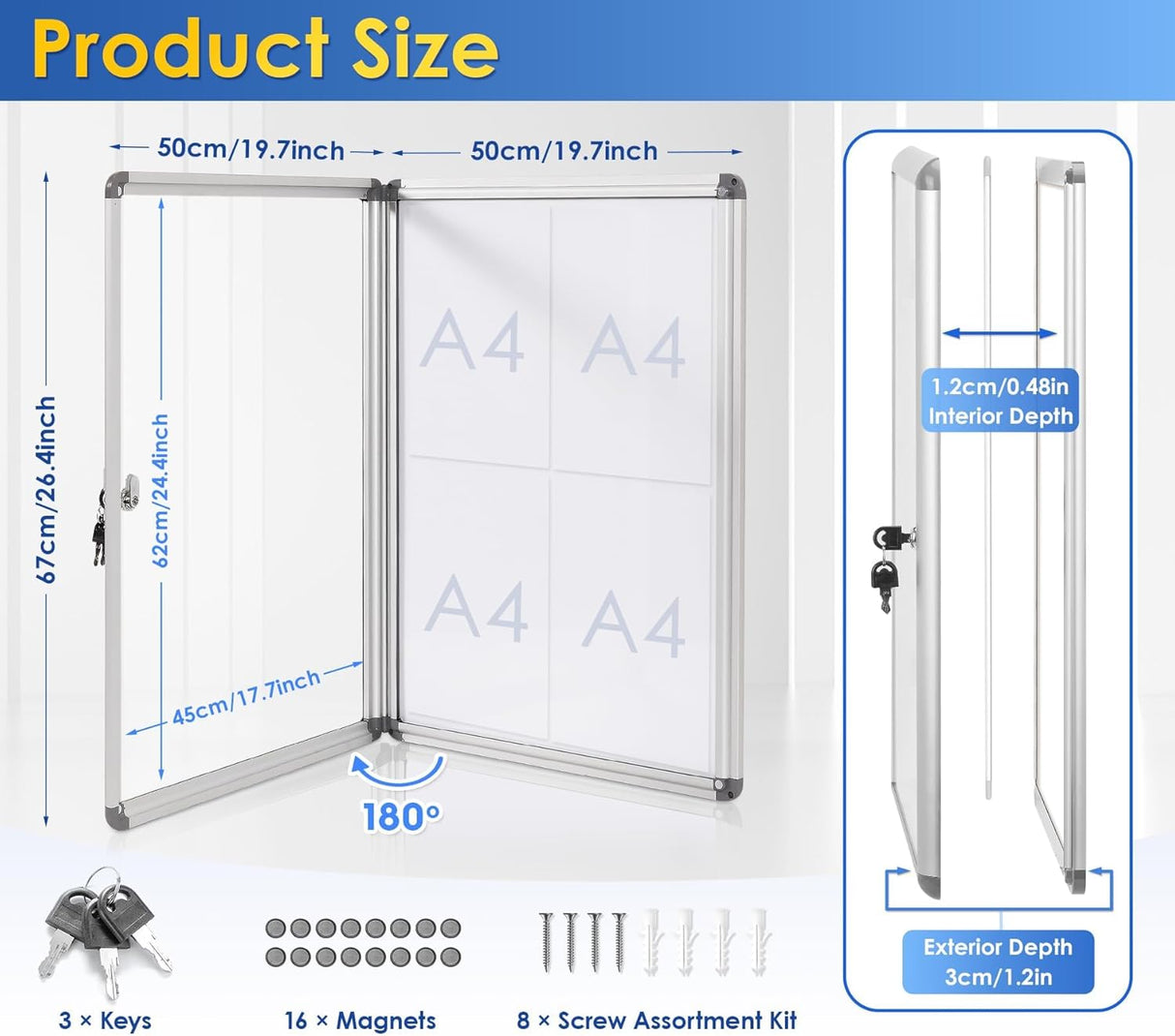 Swansea Enclosed Lockable Whiteboard Noticeboard - White, Magnetic Display Case