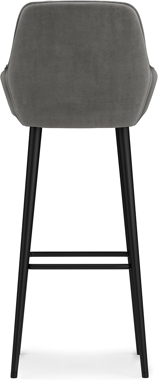 SIMPLIHOME Garey Bar Stool Set - Grey Velvet Fabric and Black Legs