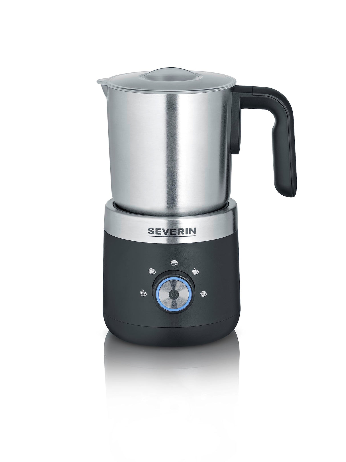 SEVERIN Electric Milk Frother in black and stainless steel design