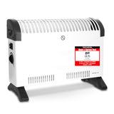 Emerio Electric Heater Convector in white, featuring adjustable thermostat and mobile design with handles.
