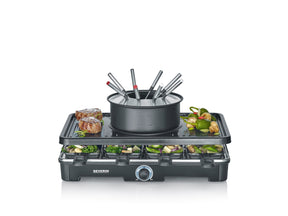 SEVERIN Raclette Fondue Combination Grill with 8 pans and fondue forks