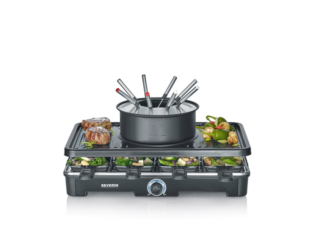 SEVERIN Raclette Fondue Combination Grill with 8 pans and fondue forks