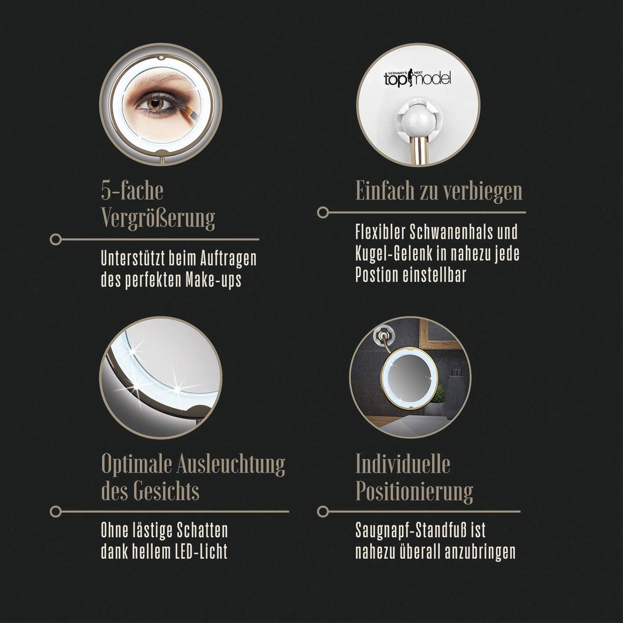 GNTM LED Cosmetic Mirror - 5x magnification, tabletop