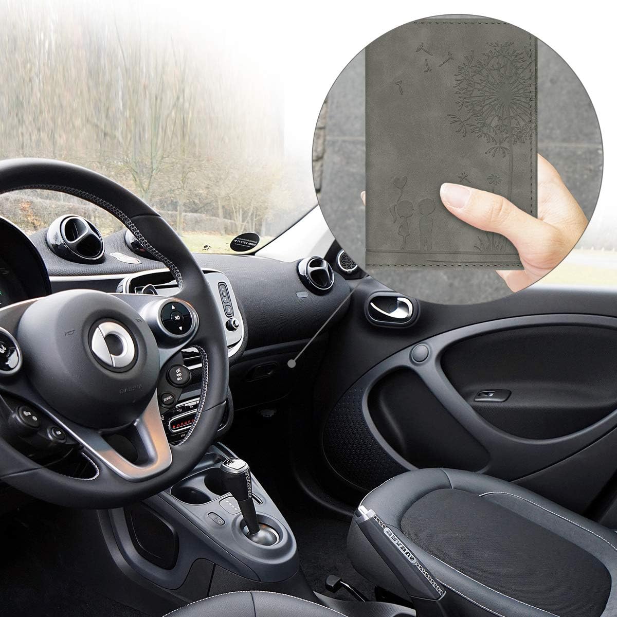 kwmobile Registration & Insurance Holder Dandelion Love Dark Grey