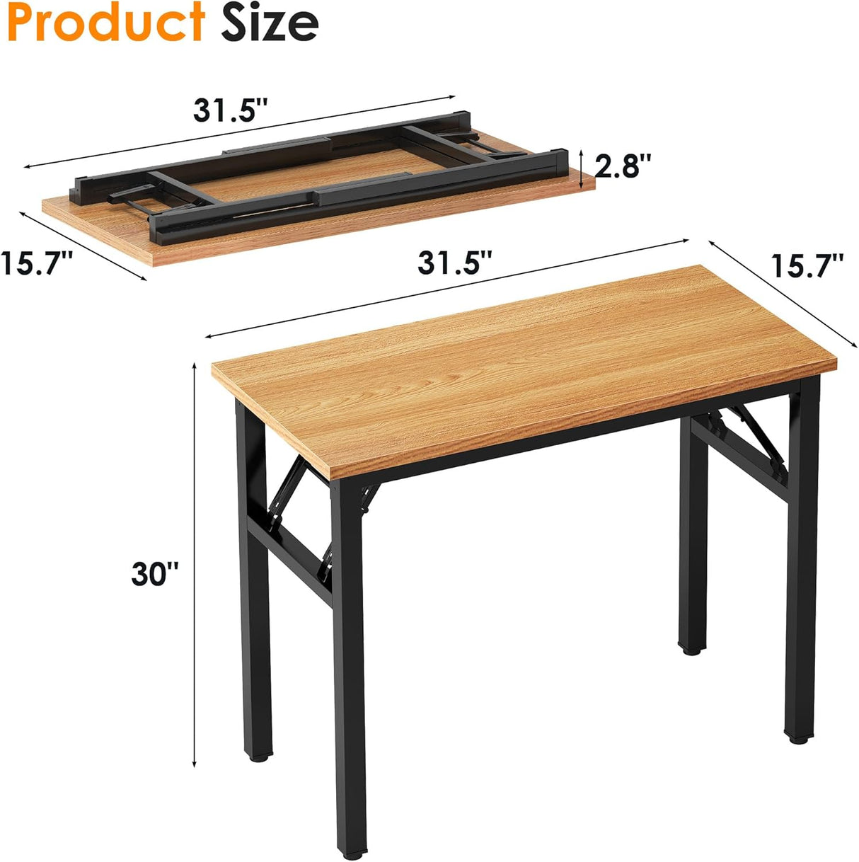 Need Folding Computer Desk - 31.5 Inch Teak Wood Top, Black Frame, No Assembly