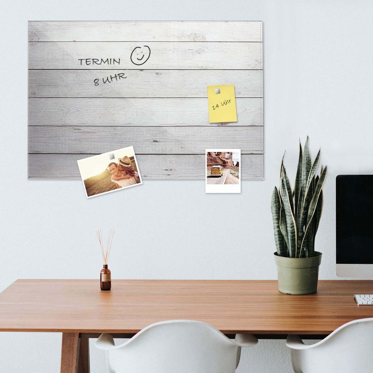 Navaris Magnetic Glass Memo Board - Wood Look Design