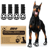 JJW Non Slip Football Socks for Dogs in black with adjustable straps, designed for hardwood floors.
