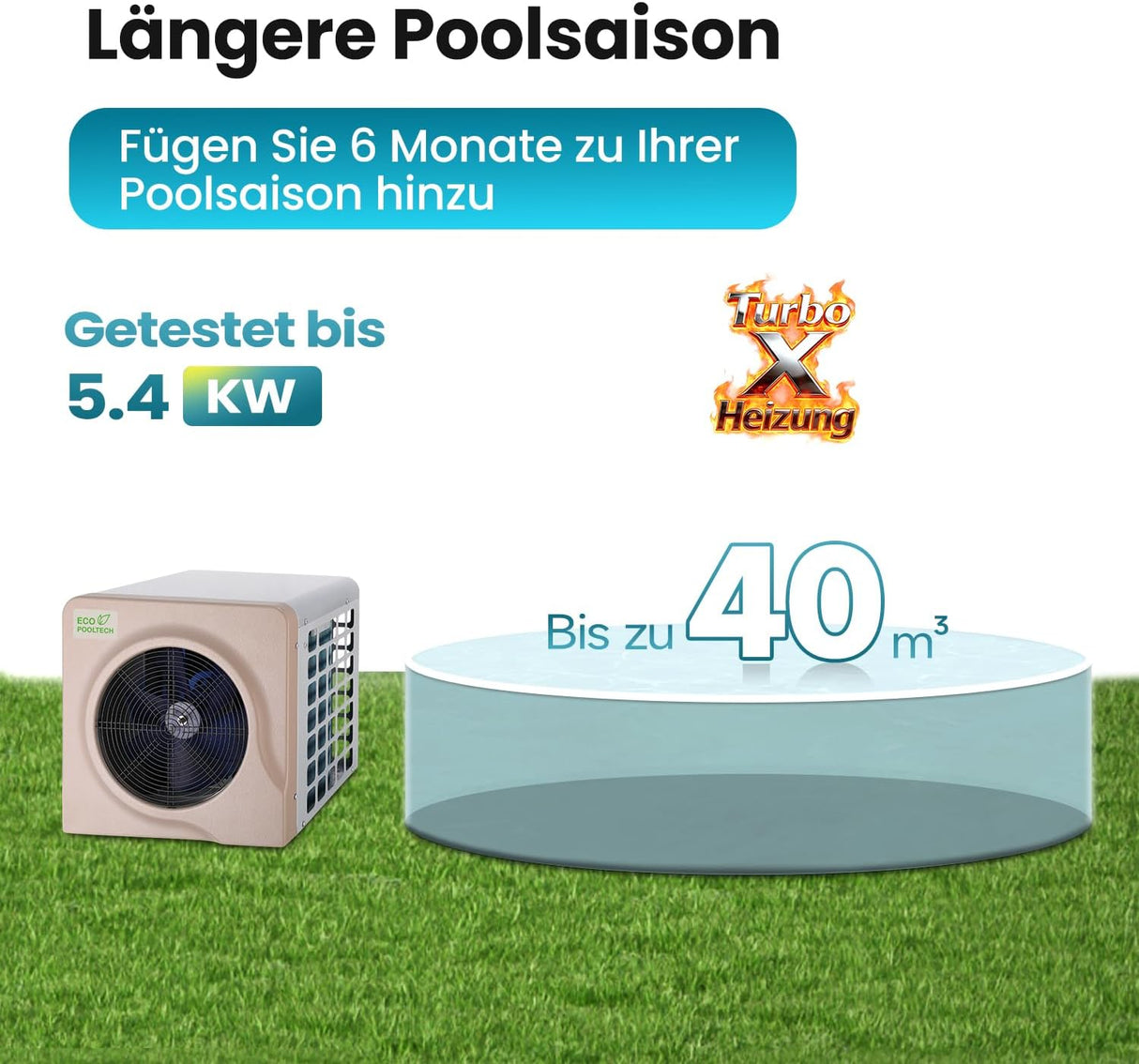 ECOPOOLTECH Mini Pool Heat Pump Heater - 5.4 kW Electric Heating