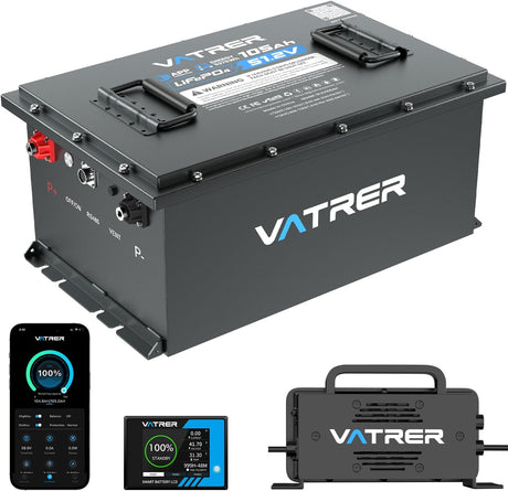 VATRER POWER 51.2V 105Ah LiFePO4 Golf Cart Battery - Smart 200A BMS