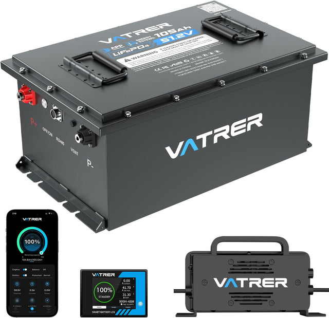 VATRER POWER 51.2V 105Ah LiFePO4 Golf Cart Battery - Smart 200A BMS