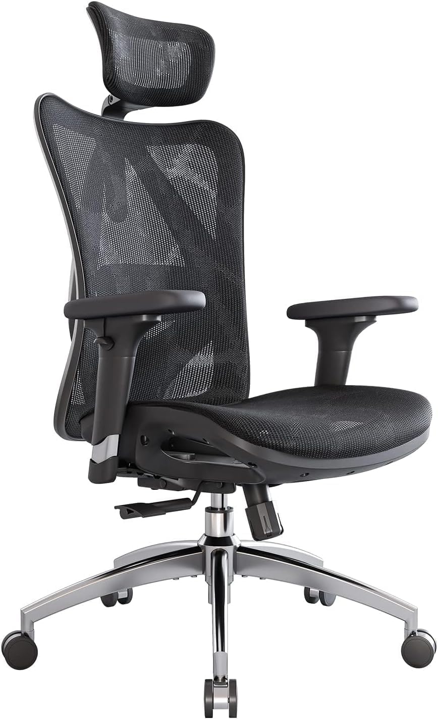 SIHOO M57 Ergonomic Office Chair - Black with adjustable headrest and lumbar support
