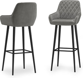 SIMPLIHOME Garey Bar Stool Set - Grey Velvet Fabric and Black Legs