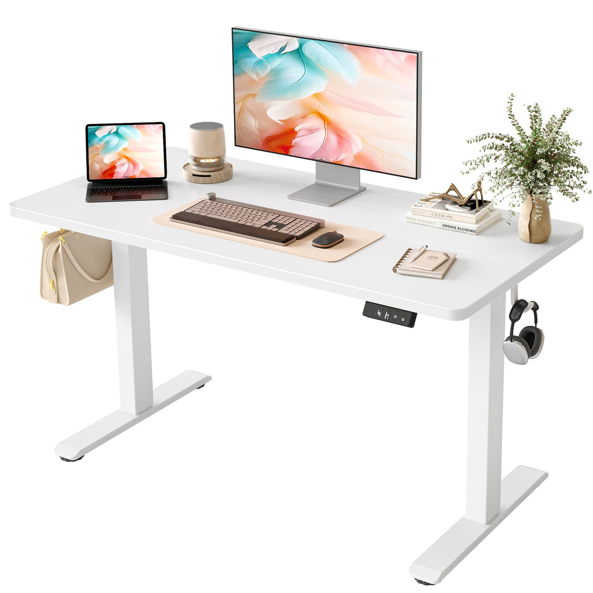 BEXEVUE 40" x 24" White Height Adjustable Electric Desk with a sleek design