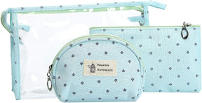 HOYOFO Portable Cosmetic Bags Set - Blue 3-piece for Travel