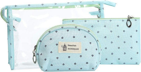 HOYOFO Portable Cosmetic Bags Set - Blue 3-piece for Travel