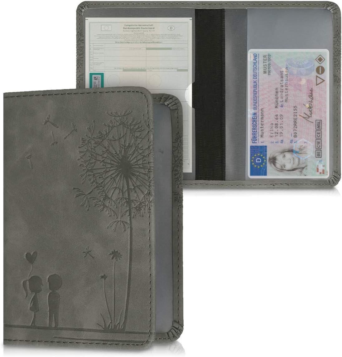 kwmobile Registration & Insurance Holder Dandelion Love Dark Grey