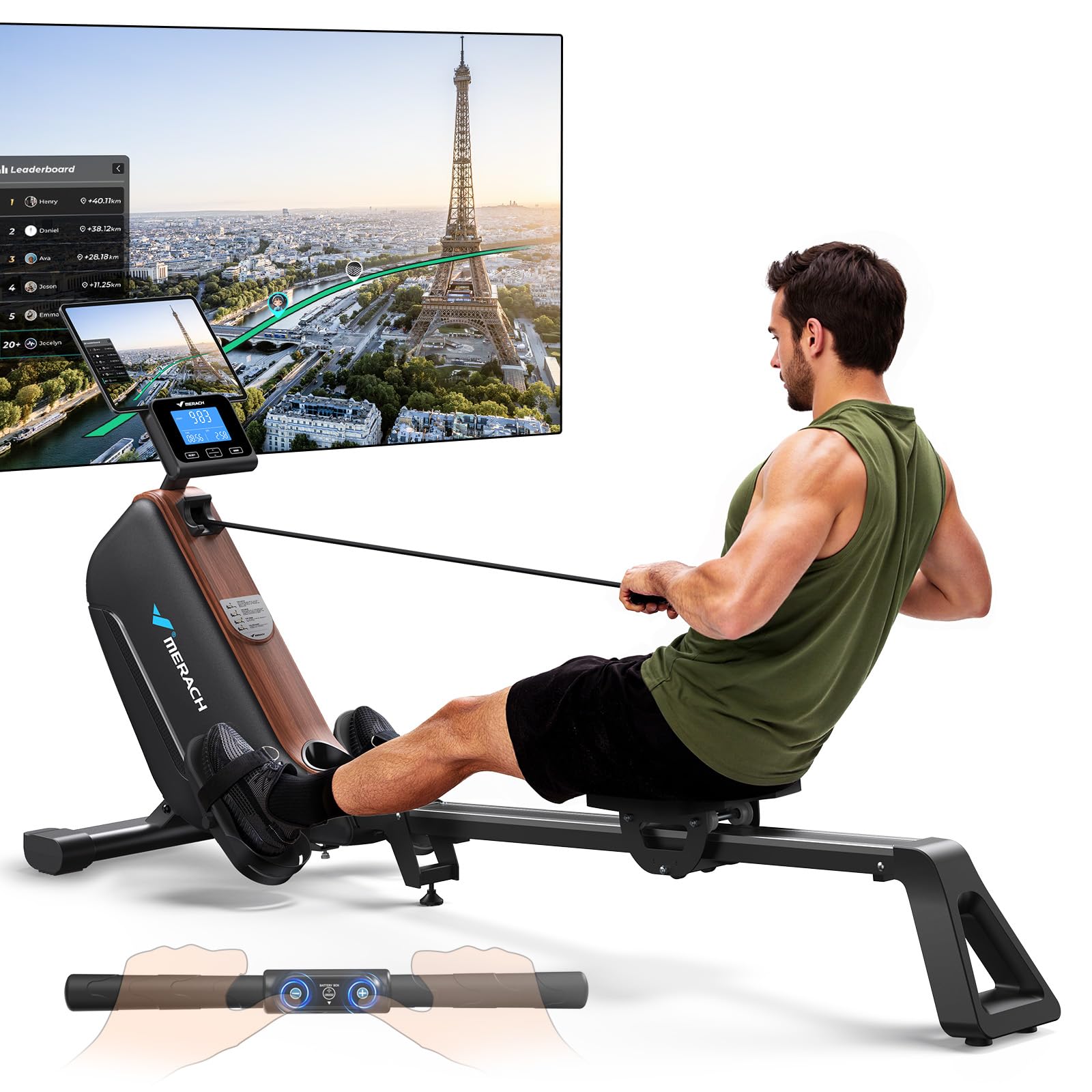 MERACH Foldable Rowing Machine - detail view