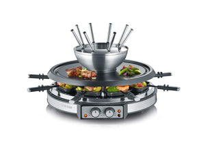 SEVERIN RG 2348 Raclette and Fondue Grill in stainless steel with 8 pans and forks