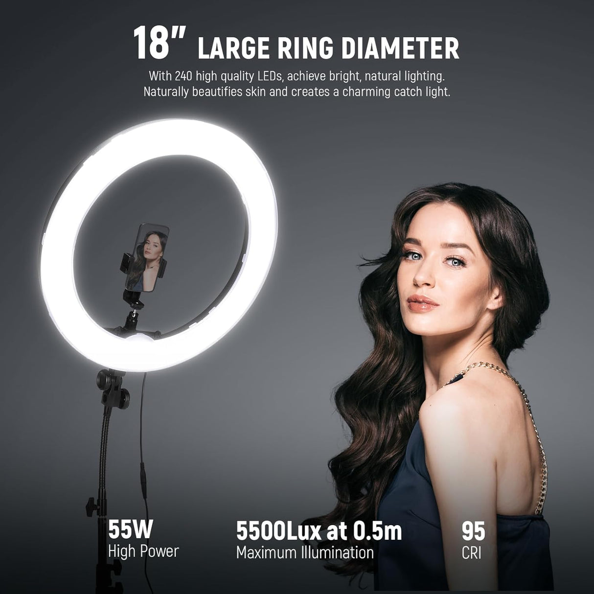 NEEWER RL-18 18 Inch 55W LED Ring Light Kit with Stand