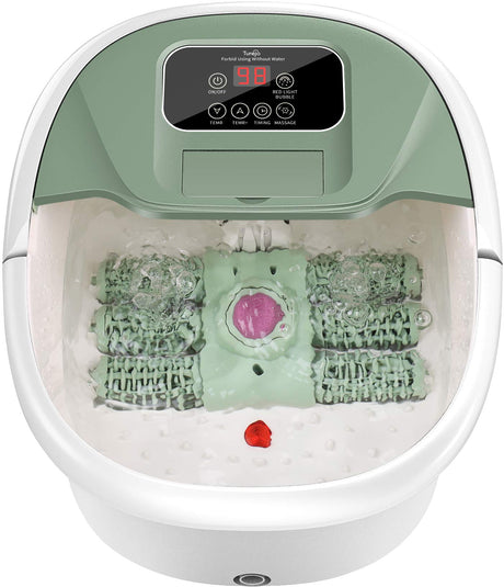 Turejo Foot Spa featuring 6 massage rollers, heat control, and pedicure kit
