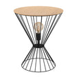 EGLO Desierto illuminated side table in black metal and brown wood, featuring a unique design and ambient lighting.